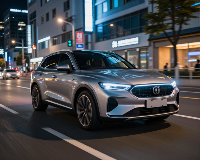 Modern SUV in Seoul Nightscape